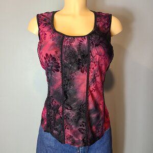 Sami Jo Vtg Y2K Red Velvet Burnout Top XL Floral Whimsigoth Dark Romantic Lace